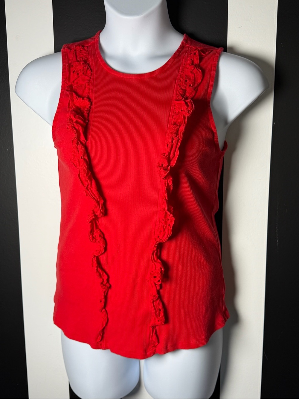 NWOT Red Ruffle Front Sleeveless Ribbed Tank Top - SZ 1X
